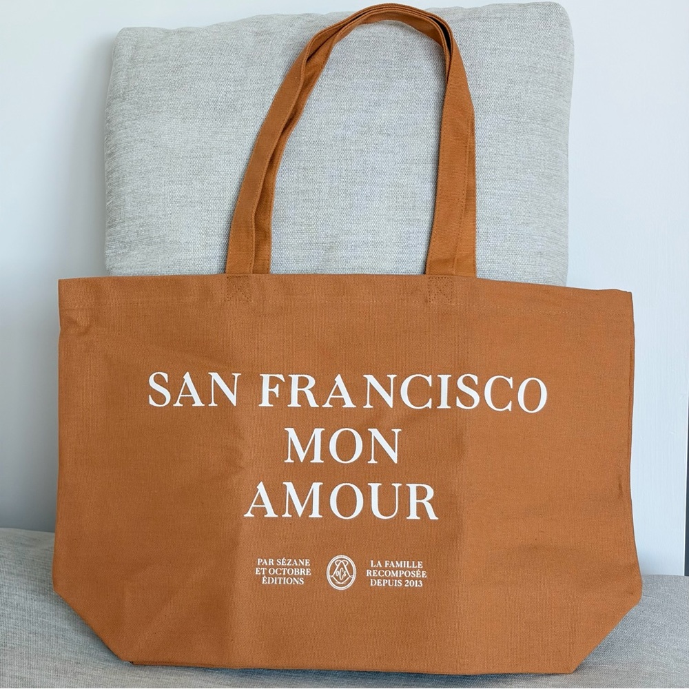 🎃 NWOT Sezane Tan Tote Bag with White Text | San Francisco